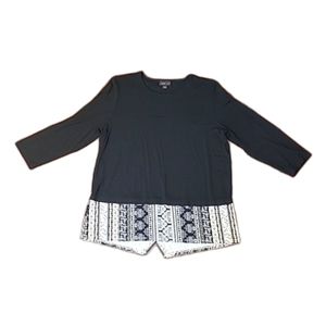 J. Jill Tunic Blouse Layered Look Flowy Knit Top Boat Neck Print Hem Long Fit